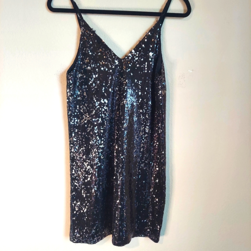 NEW  Call of Eden black and silver Sequin Slip Dress size S